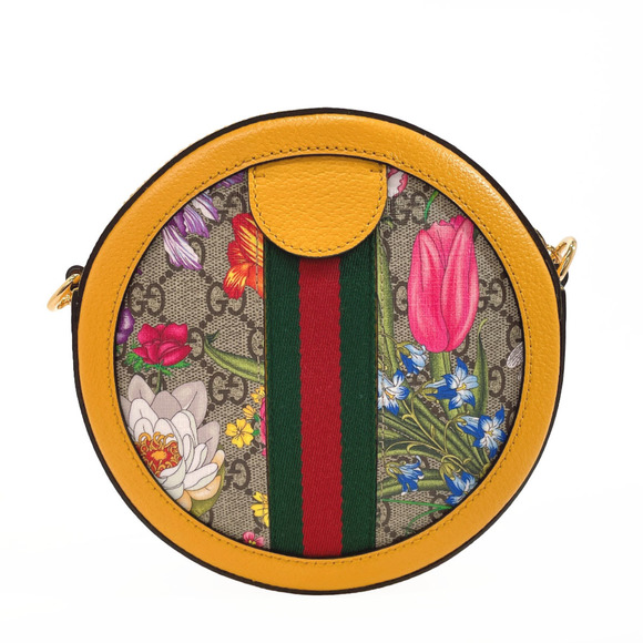 Gucci Chain Shoulder Flora Webbing Line GG Supreme Canvas Yellow - Picture 3 of 11